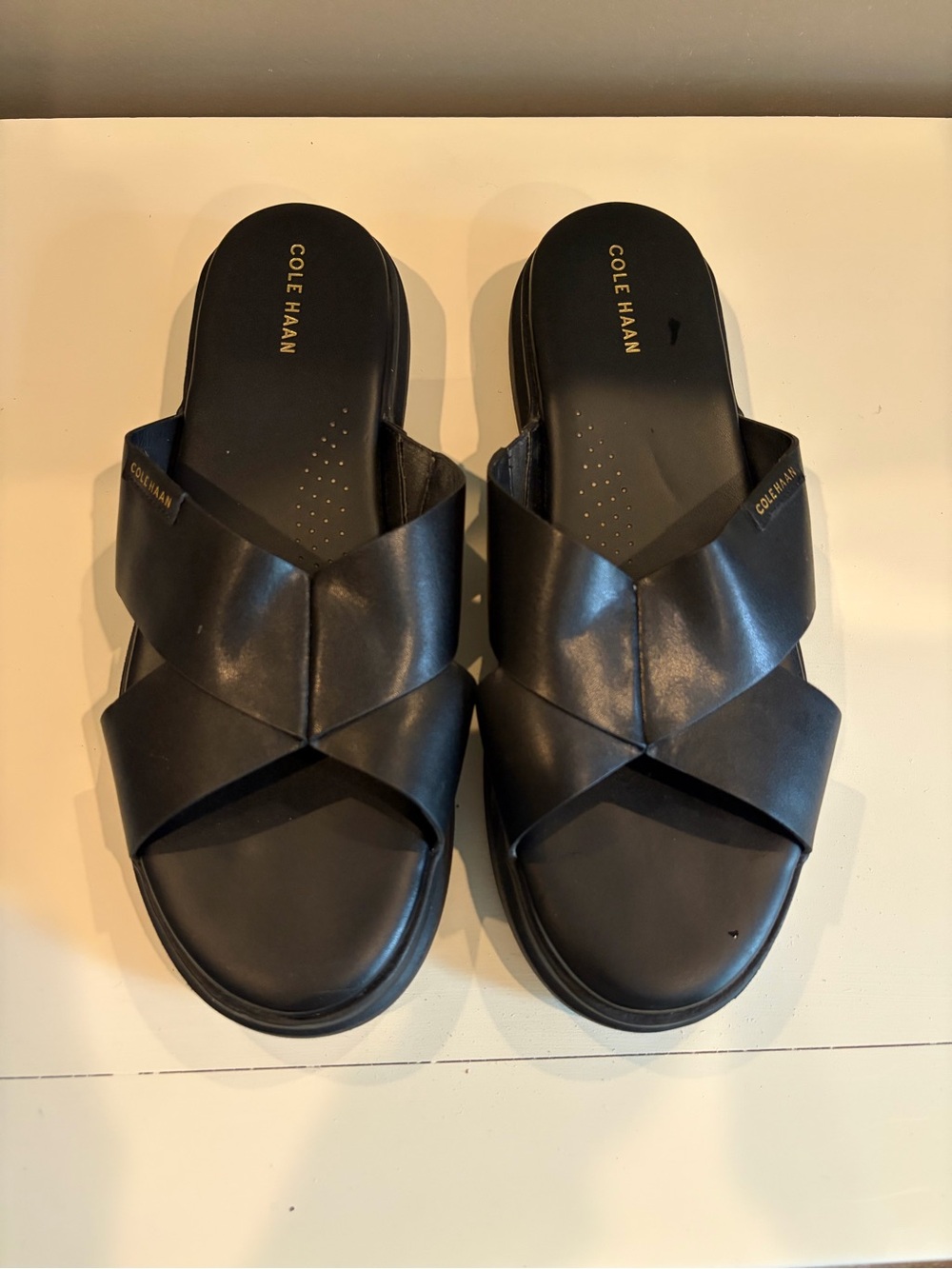 Cole Haan Black Leather Crisscross Slide Mules